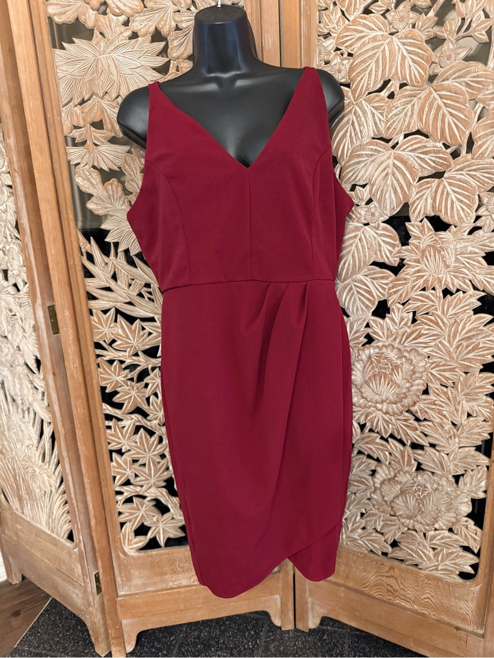Women’s Sleeveless  V Neck Faux Wrap Ruched Cocktail Party Dress
